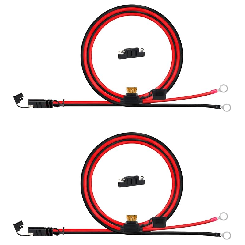Cabo de extensão com terminal O-ring TMH, conector SAE e fusível de proteção 7,5 A, 12-24 V – Pacote com 2