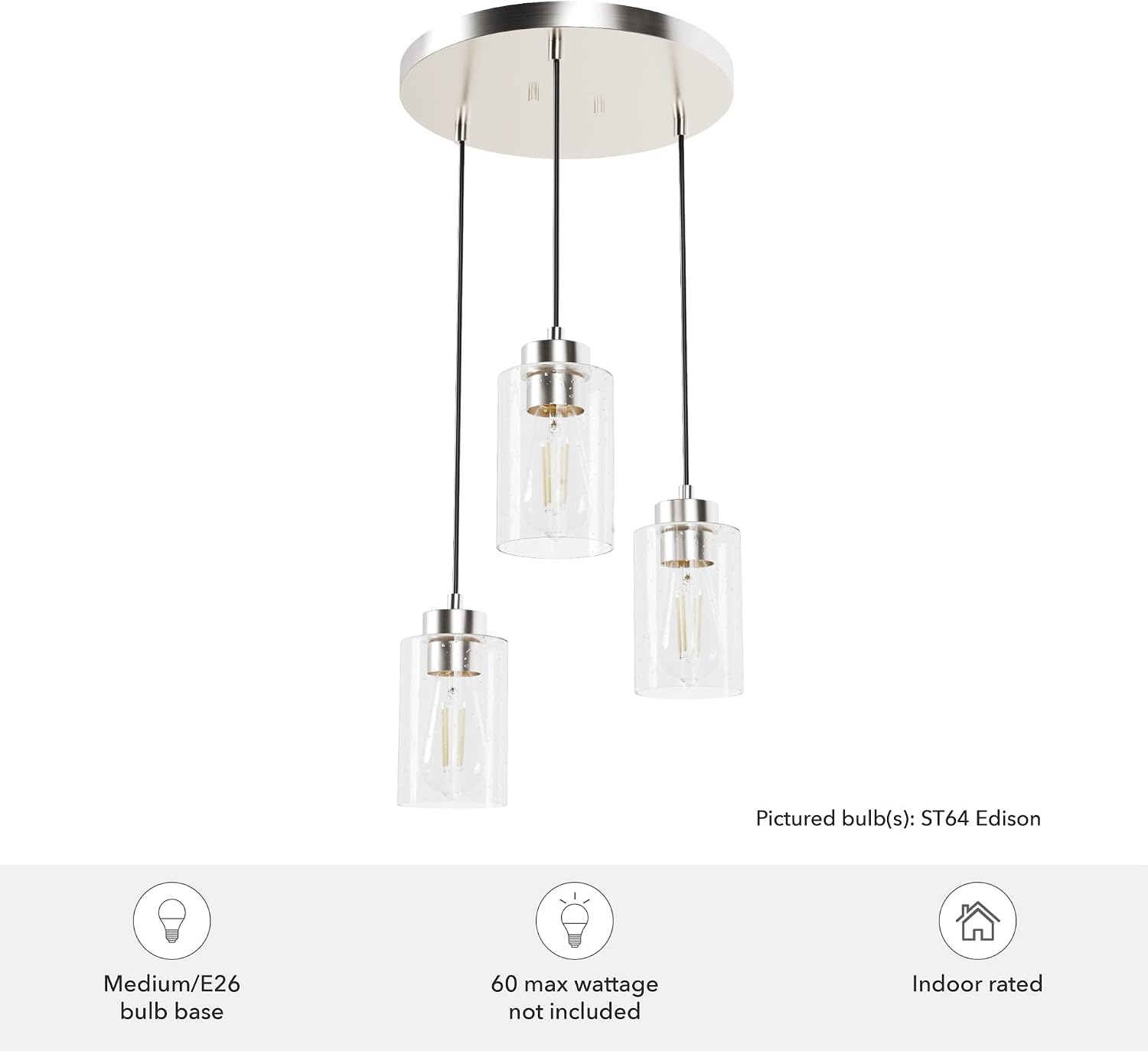 Hunter Fan Company 13062 Hartland Cluster Pendant Light, Medium, Brushed Nickel