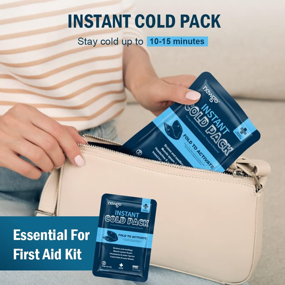 NEWGO Instant Cold Packs for Injuries (4.7”x 7”) – Set of 24 Disposable Ice Packs for Swelling, Inflammation, Sprains, Toothache, Portable for First Aid Kit, Travel, Camping