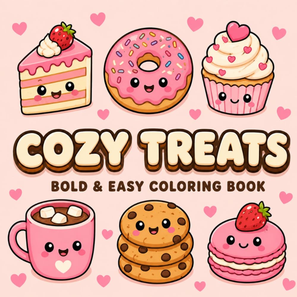 Cozy Treats: Bold And Easy Coloring Book — 40 Cute Kawaii Dessert & Sweet Treat Designs for Relaxation | For Adults, Teens & Kids (The Cozy Collection)