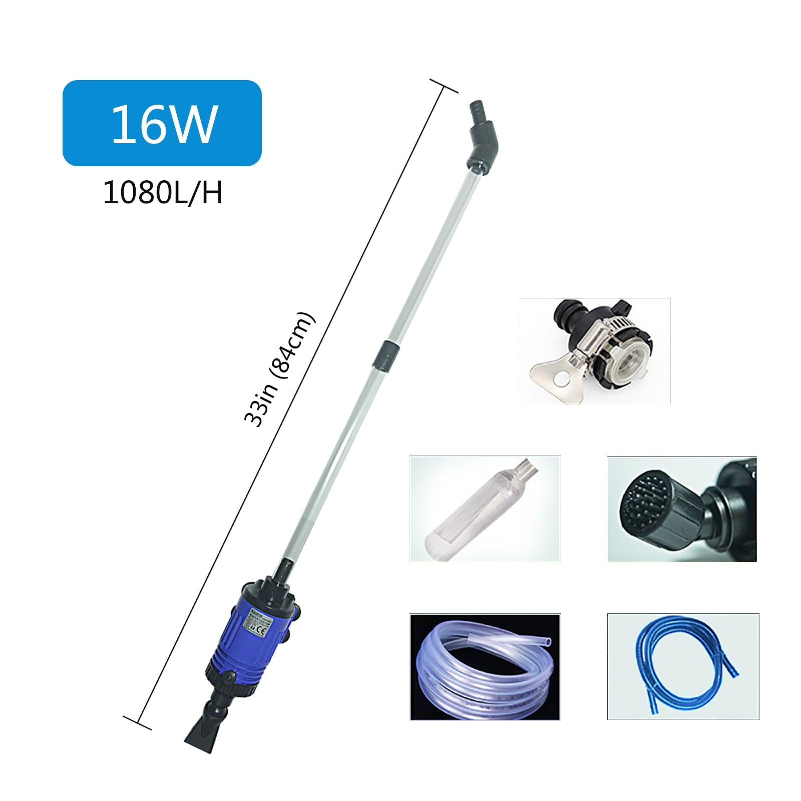 Limpiador Eléctrico De Peceras, Artículos para El Mantenimiento del Agua del Acuario y Limpieza De Peceras, Incluye Aspirador De Grava para Facilitar El Cambio De Agua(16W)