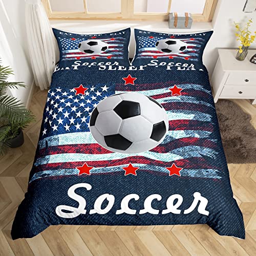 Housse de couette football américain lit double parure de lit sport enfant bleu - 2