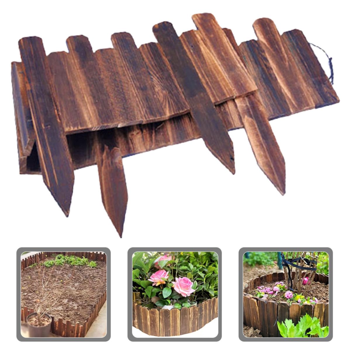 USHOBE Recinzione da Giardino in Legno Resistente Agli Agenti Atmosferici, Bordura Decorativa Naturale per Aiuole e Siepi, Riutilizzabile e Sicura per Uccelli e Piccoli Animali,