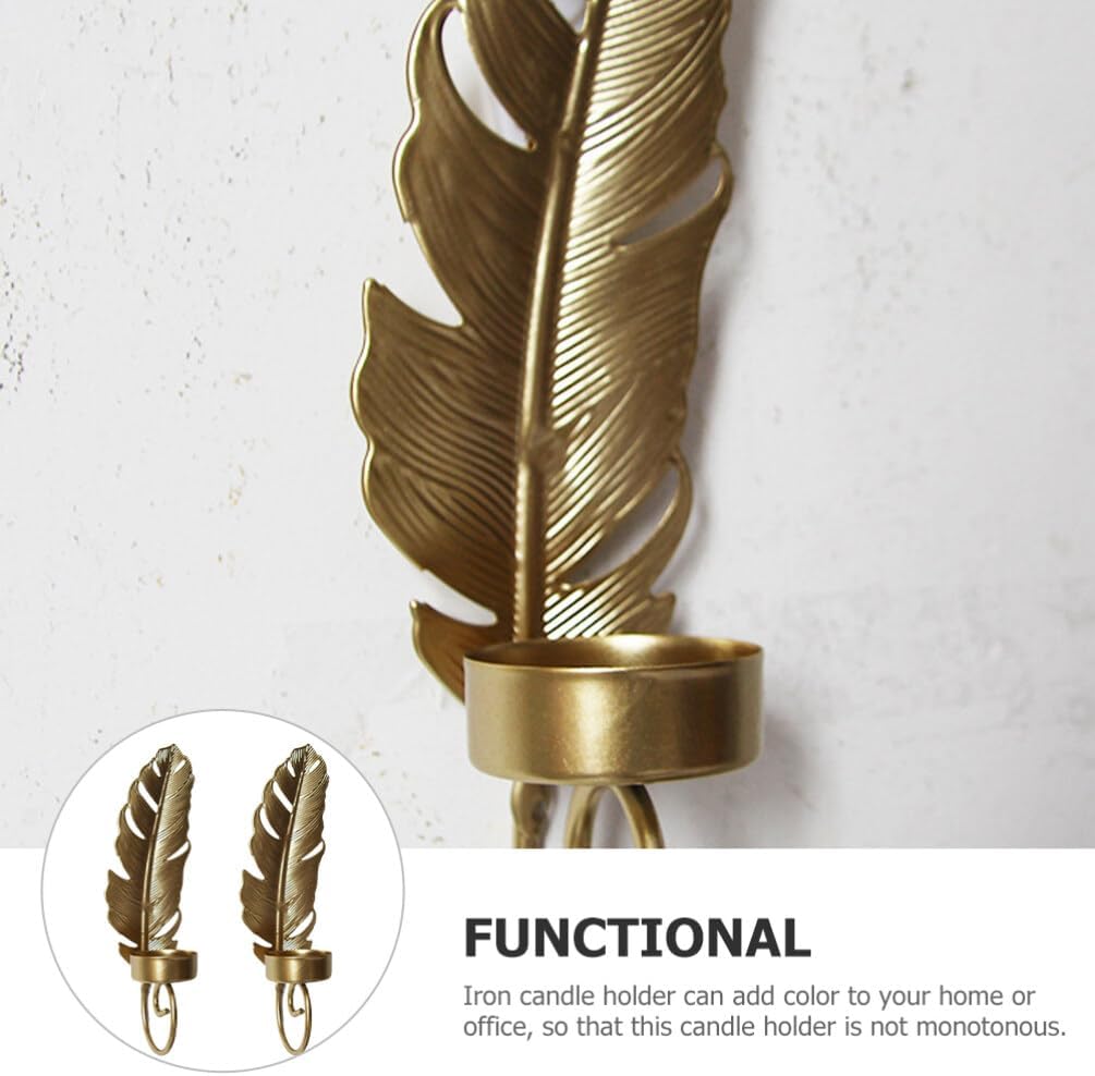 VOSAREA 2pcs Wall Mounted Leaf Design Candle Holders Elegant Sconces for Bedroom Living Room Decor Wall Candle Holders for Home Event Lighting