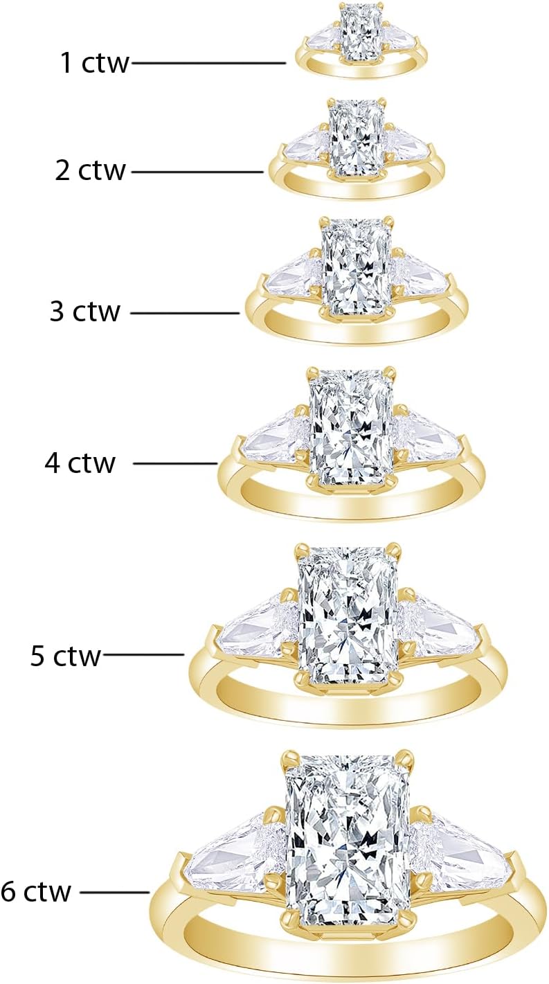 Houston Diamond District 1 to 7 Carat Radiant,Shield Cut LAB GROWN Diamond Three Stone Engagement Ring (Color D-E Clarity VS1-VS2) - Image 2