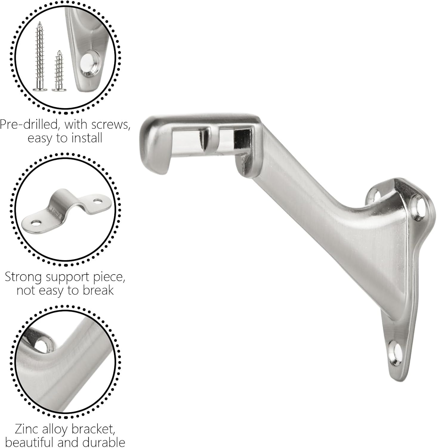 Acrux7 6 Pack 3'' Handrail Bracket, Stair Railing Bracket with Screws, Heavy Duty Zinc Alloy Hand Rail Hardware, Handrail Brackets for Indoor Stairs, Satin Nickel Finish