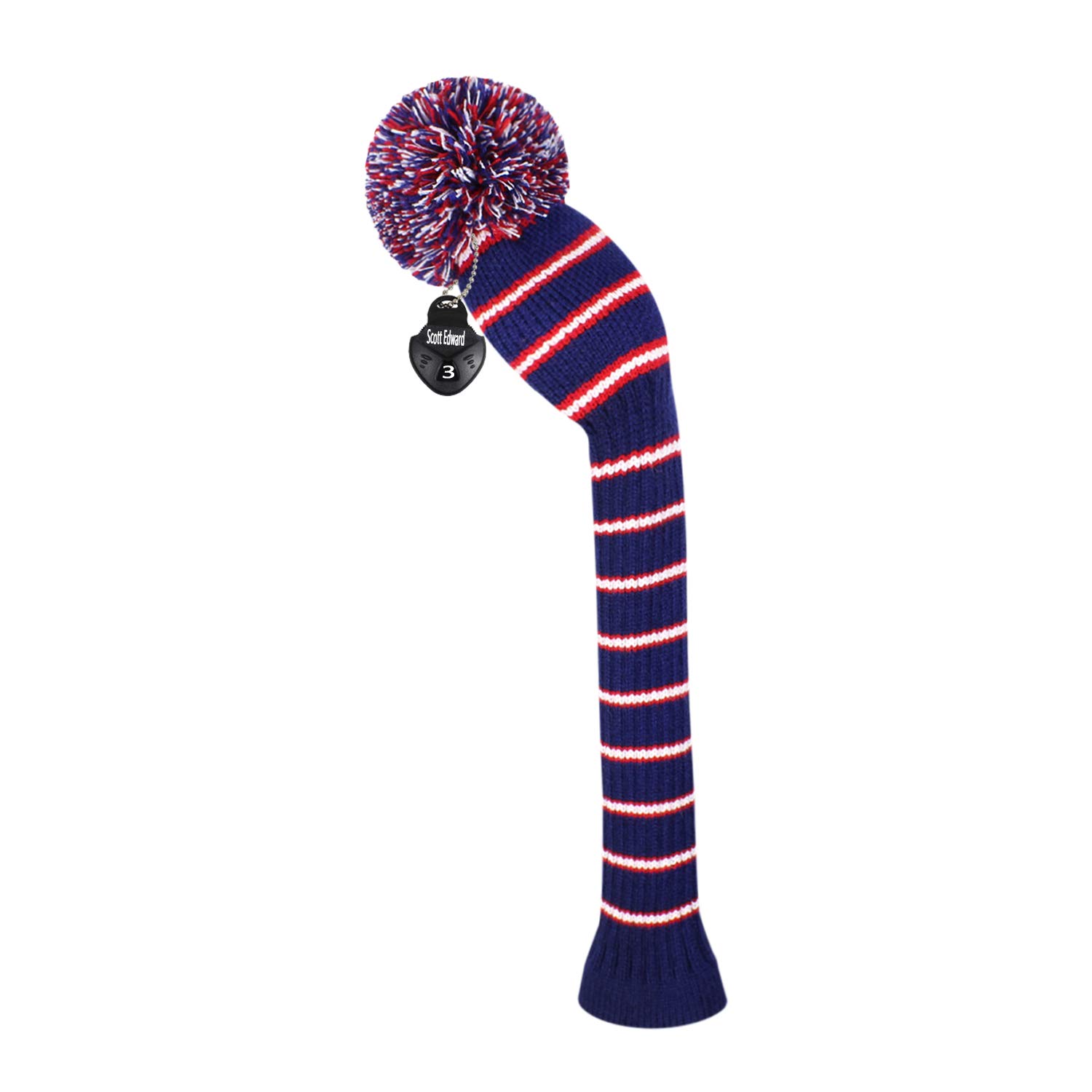 Scott Edward 1 Piece Knitted Golf Head Cover for Wood,Driver Wood(460cc) Fairway Wood/Hybrid,Soft, Washable, Anti-Pilling, Anti-Wrinkle, Long Neck (Fine Streak, Hybrid) — image 1