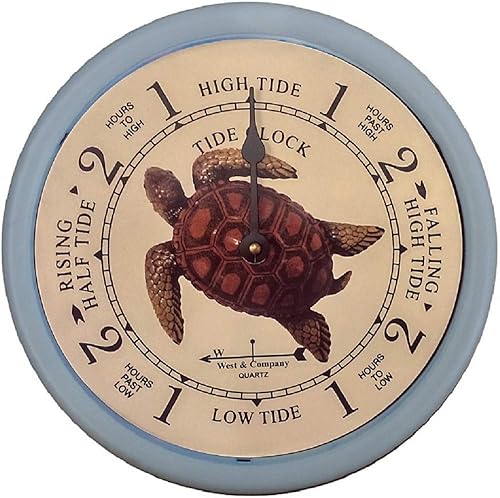 West & Company Reloj de marea negro con lente protectora y esfera temática de playa, decoración náutica de playa de 9 12 pulgadas