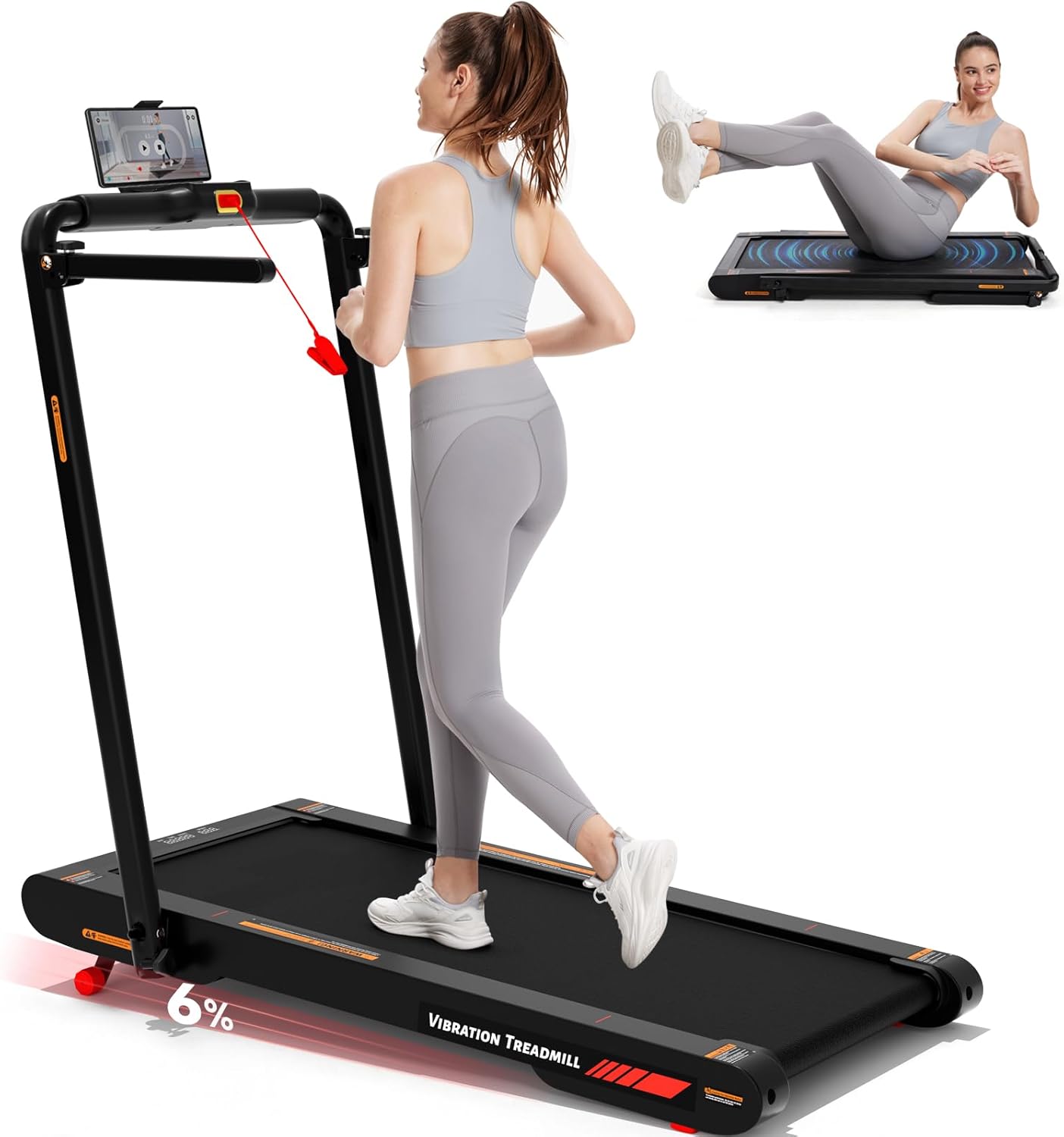 Sperax Walking Vibration Pad Treadmill with 6% Manual Incline,Portable Folding Treadmills with Handle Bar,750W 265lbs Capacity,Under Desk Treadmill with LED Display&Remote Control for Home