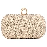 Auuvynx Bolsa clutch feminina de pérola para festa, bolsa de mão para noite, Champanhe, Medium