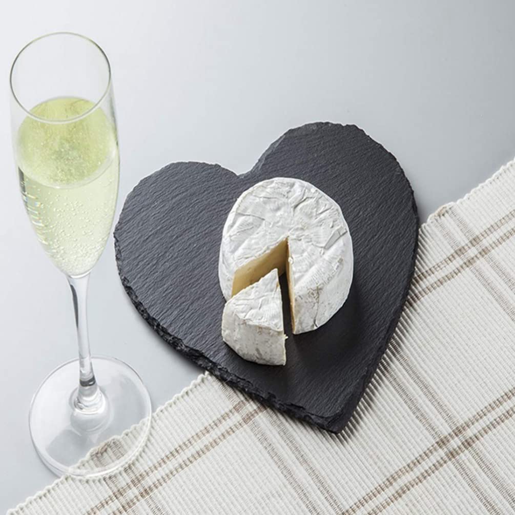 Kichvoe Piatto a Forma di Cuore in Ardesia Nero 4 Pollici, Set 3 Pezzi | Aspetto Naturale, Uso Casa e Hotel, Design Rustico Elegante, per Servizio e Conservazione Alimenti