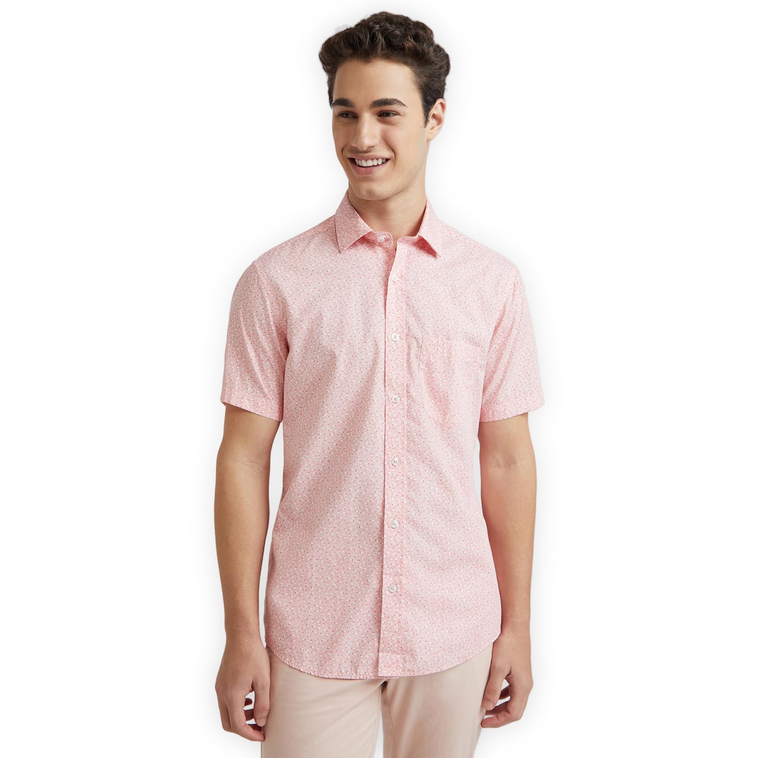 colorplus Men's Tailored Fit Print Pattern Pure Cotton Half Sleeve Spread Collar Casual Shirt-picture-19