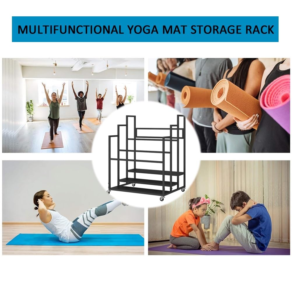 Soporte para Esterilla de Yoga, Carrito con Ruedas para almacenar esterillas de Yoga - Organizador de Rodillos de Espuma de Gran Capacidad, Carrito Resistente de 4 Niveles para Estudio de yo