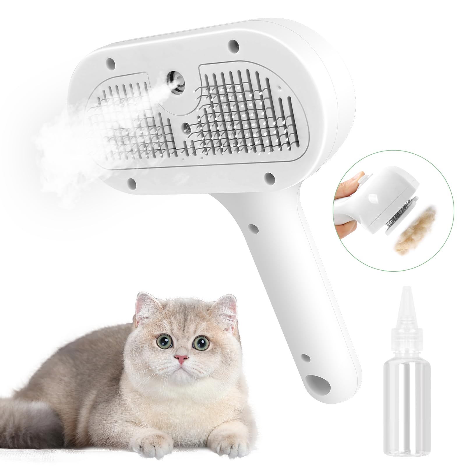 ETACCU Cat Steamer Brush, 3 in 1 Cat Steam Brush for Shedding and Grooming, Dog / Cat Steam Brush, Removes Loose Tangled Hair for Long and Short Hair, Brush