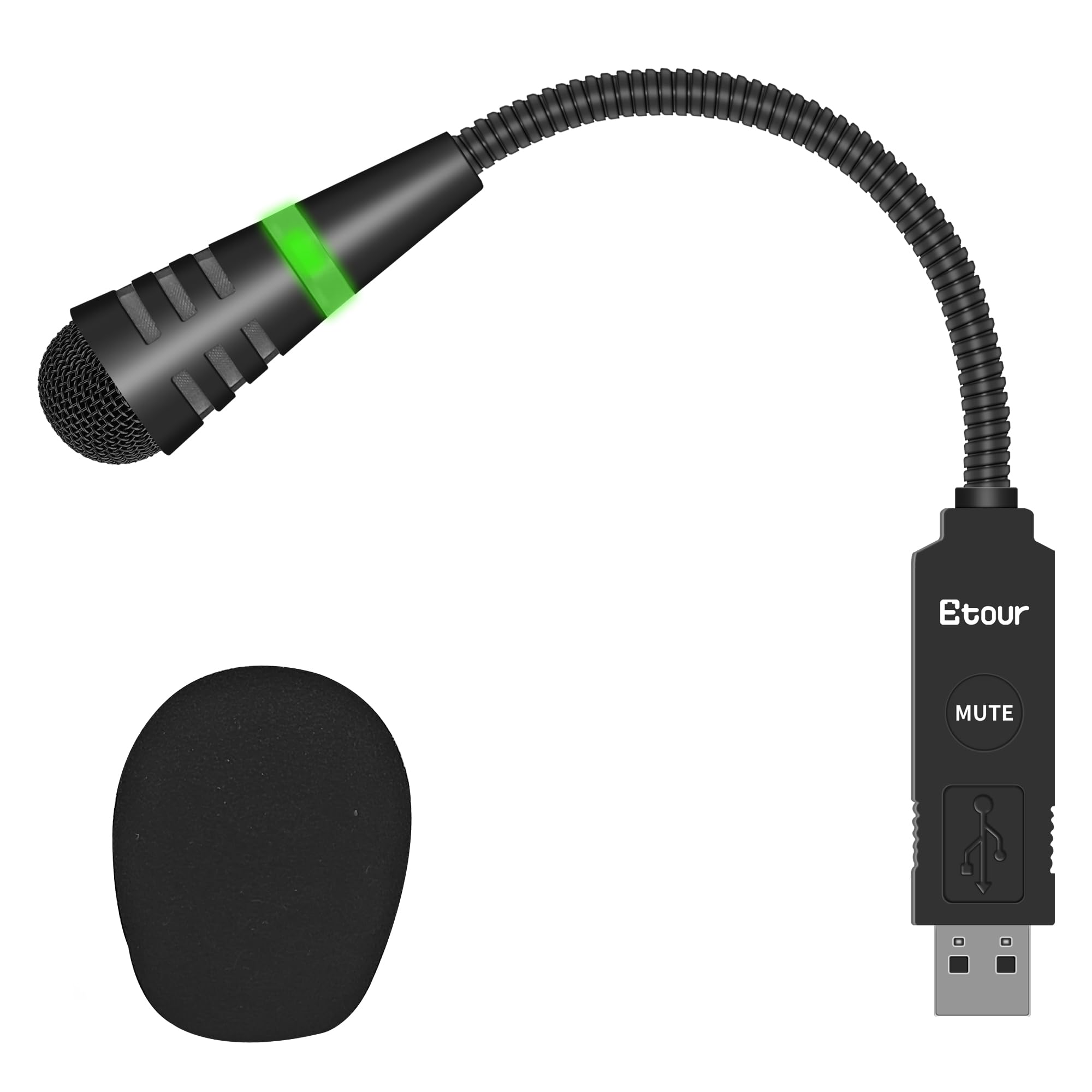 Mini microfono USB a collo di cigno per laptop, piccolo microfono cardioide a condensatore USB, pulsante mute con indicatore LED per PC e Mac, Plug & Play, lavoro a distanza online, riunioni di