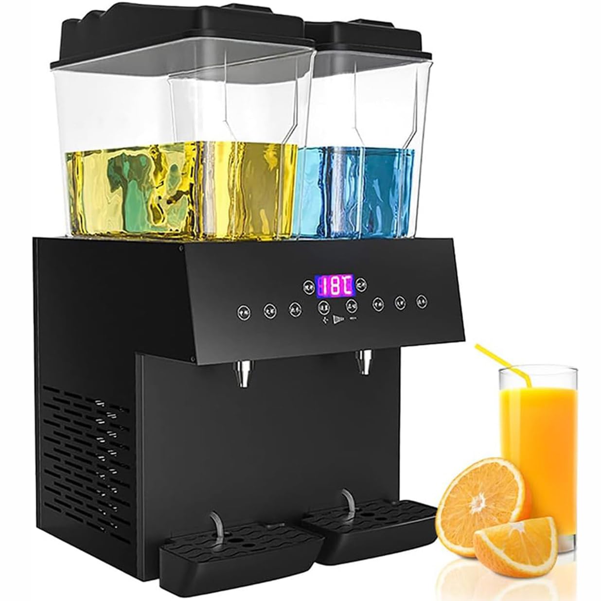 32L Commercial Juice Dispenser, Hot and Cold Dual Temperature Stainless Steel Cold Drink Machine, Clear Glass Beverage Dispensers for Breakfast Buffet Bars Hotels