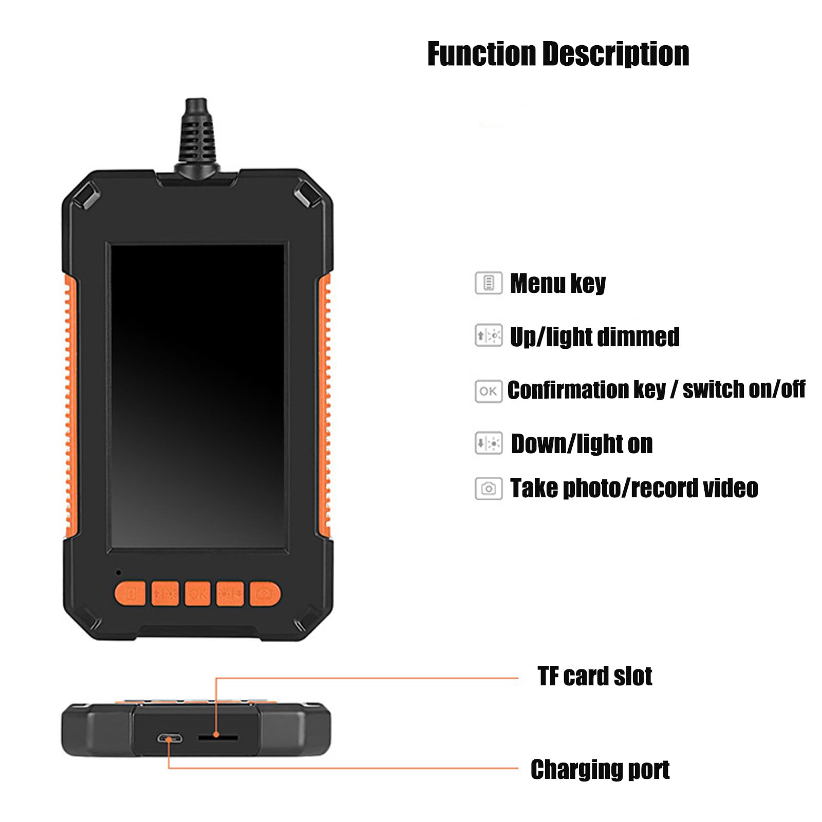 Kamera inspekcyjna Borescope 8,8 mm, ekran 4,3 cala 1080p HD Kamera wężowa ze światłem, półsztywny kabel, do naprawy silnika samochodowego, kontroli węża, 6,5FT