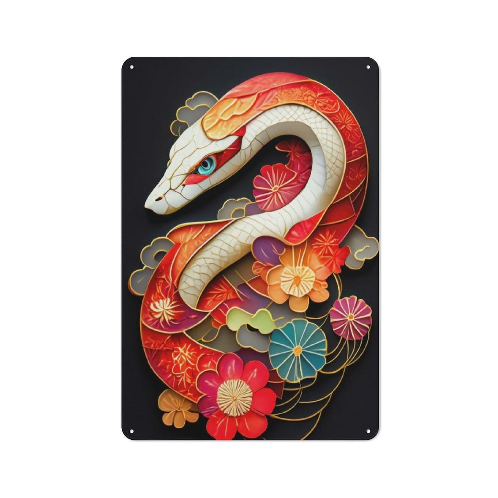 Junmoney Japanese Snake Art Retro Metal Plaque 30X20cm For Guest Room Or Hallway, Housewarming Present For People Styling Guest Room And Hallway