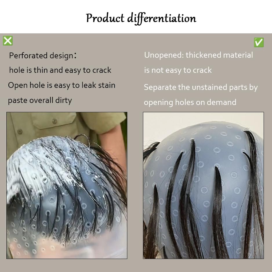 2 Pcs Silicone Hair Coloring Highlighting Cap, Punched Highlight Cap for Hair with Hook,Reusable Pull Through Caps for Hair Coloring, Hair Dye Cap with Hook for Women Men
