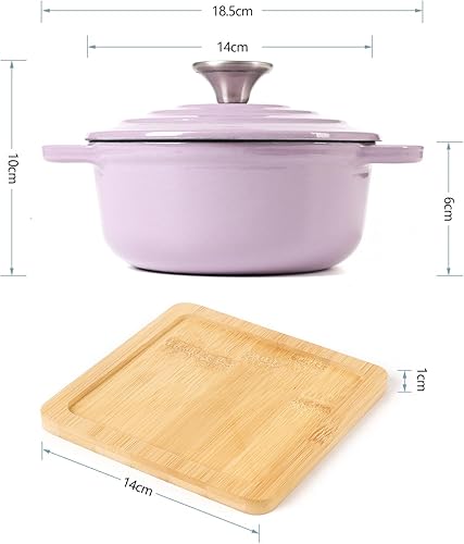 Miniatura 2 de HAWOK Juego de mini cocotte redondo de hierro fundido esmaltado, mini hornos holandeses con tapas y bandejas de bambú, 22.57 oz2.82 tazas, juego de