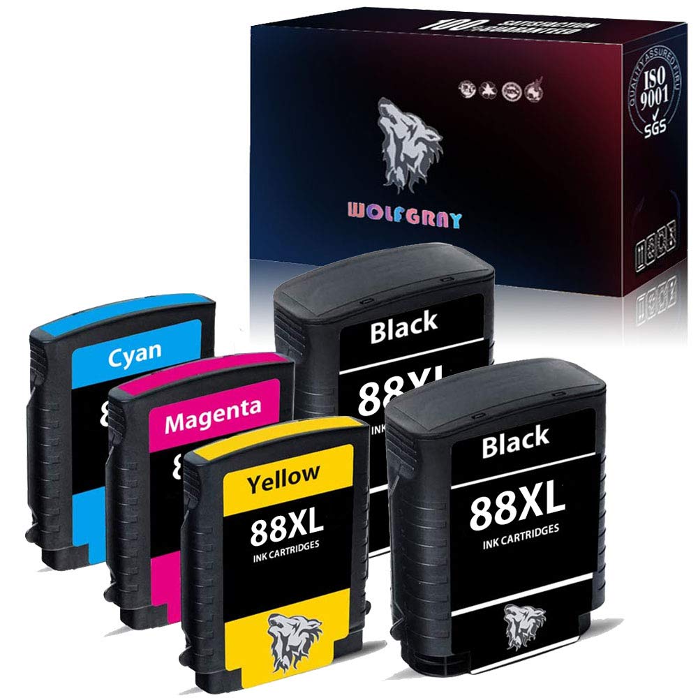Wolfgray 88XL Ink Cartridge Compatible for HP 88XL 88 XL Combo Pack High Yield for HP Officejet Pro K5400 K550 K8600 L7480 L7550 L7580 L7590 L7650 L7680 L7750 L7780 (1Black 1Cyan 1Magenta 1Yellow)