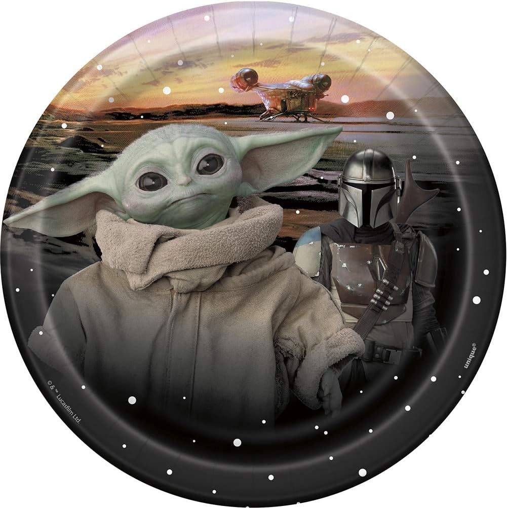 Multicolor Mandalorian The Child Round Dessert Plates (7") 8 Count - Premium Quality, Perfect for Star Wars Themed Parties