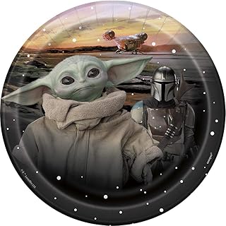 Multicolor Mandalorian The Child Round Dessert Plates (7") 8 Count - Premium Quality, Perfect for Star Wars Themed Parties