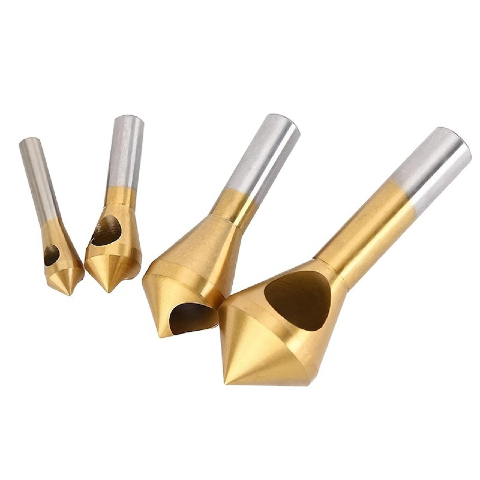 Broca de chaflán de 90°, cortador cónico, desbarbador, avellanador, vástago redondo recubierto de titanio para aluminio, madera, metal blando, corte de orificio liso (broca avellanadora GD)