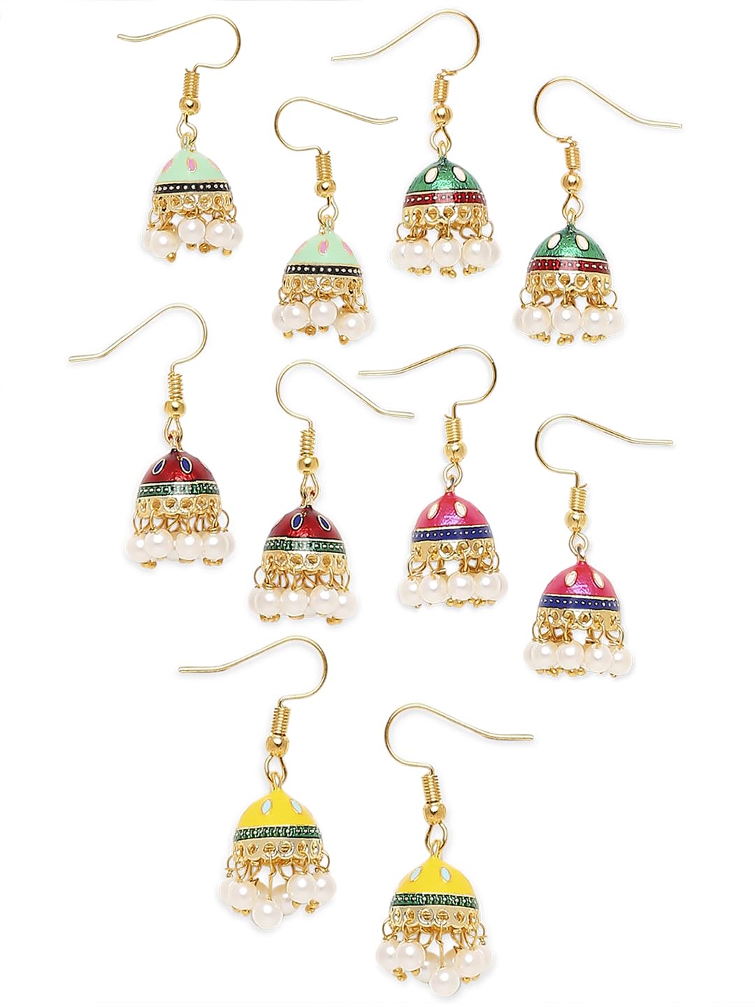 OOMPH Jewellery Combo of 5 Meenakari Small Jhumka Earrings - Green, Red, Yellow & Rani Pink - For Women & Girls (B0CC5R3P9K) Amazon Price History, Amazon Price Tracker