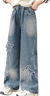 Pantalones vaqueros holgados para niña, pierna ancha, pantalones vaqueros elásticos, cintura alta, pierna ancha, pantalones de ocio, pantalones para niños, ropa de calle suelta, Y2K
