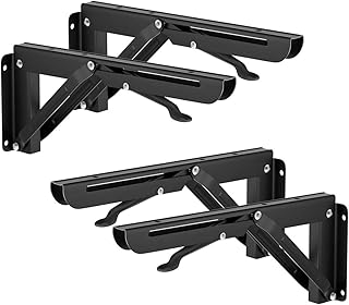 4 Pack 10 in. Heavy-Duty Folding Shelf Bracket Metal Wall Mounted Triangle Shelf Bracket, Sturdy Locking Shelf Hinge Folding Counter Extension for RV Table Bench (4PCS 10 in. Folding SHLEF Bracket)