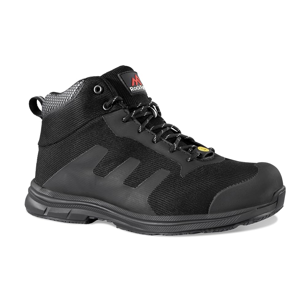 Rock Fall TeslaDRI ESD Safety Steel Toe Cap Safety Trainer Unisex, Fully Waterproof Safety Boots, SRC Slip Rated Work, Ankle High with Fibreglass Protective Toecap UK 6