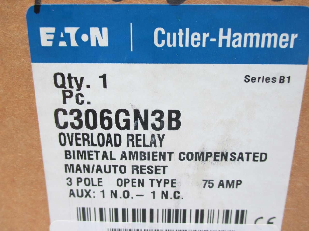 Eaton Cutler-Hammer CHC306GN3B C-H C306GN3B Overload Relay, Black