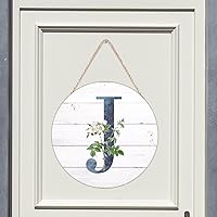 Vista 100 de Welcome Sign for Wall Initial Letter C Blue Round Wood Signs Monogram White Floral Wood Plaque Fresh Flowers 12in Mid Century Home Wall Decor for