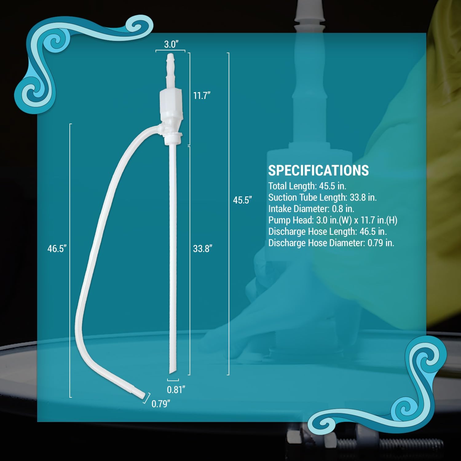 TERA PUMP TRCDRUM Acid and Water Based Manual Hand Drum Barrel Siphon Pump, Fits 55 Gallon Drum Barrels, Chemical Resistant, Transfer 5.5 GPM, for Gasoline, Diesel, Hydrochloric Acid & More