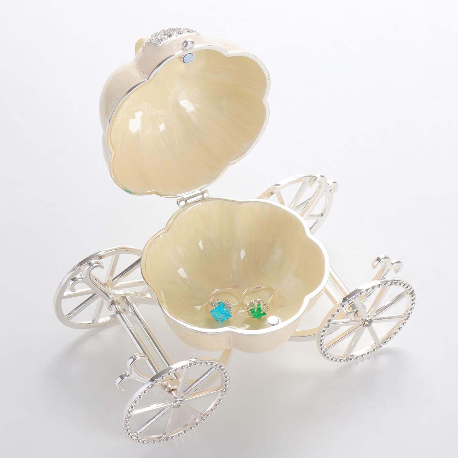 LASODY Hand Painted Enameled Cinderella Pumpkin Carriage Decorative Hinged Jewelry Trinket Box Unique Gift for Family,Jewelry Chests