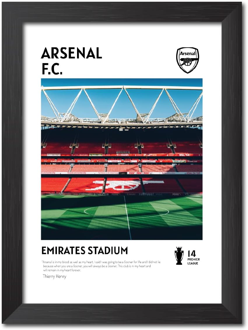Arsenal Stadium Poster Emirates Ground Laminated Photo Frame Painting with Matt Finish Black Frames (12 inches x 9inches)