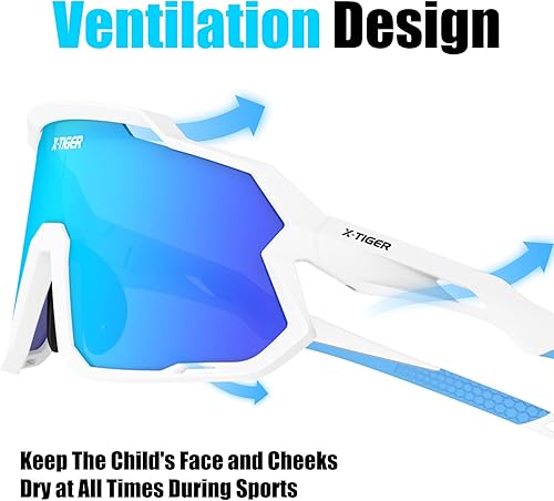 Miniatura 7 de X-TIGER Gafas de sol polarizadas para niños y niñas, lentes de sol de béisbol polarizadas para niños de 8 a 14 años, UV400, gafas de ciclismo y