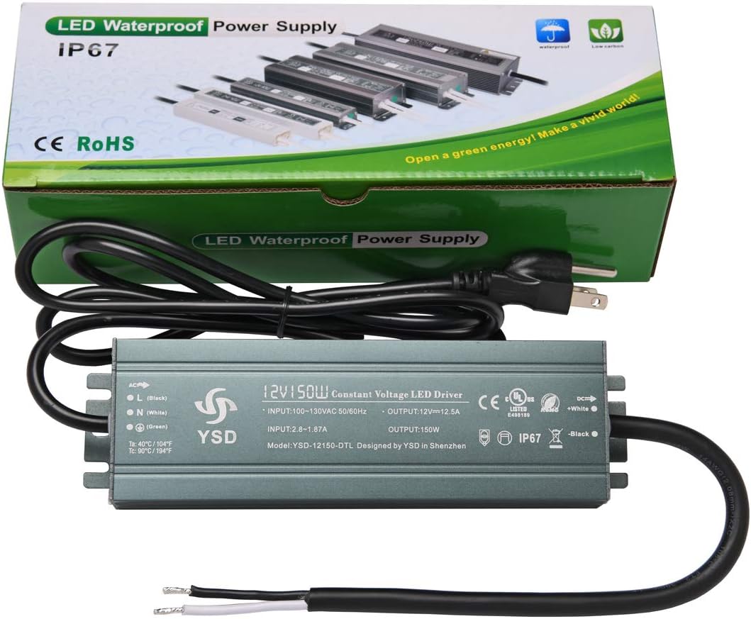 CATIYA 12V 150W LED Driver Transformer, IP67 Waterproof Constant Voltage Power Supply for Spotlights