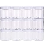 SATINIOR 12 Pack 8 oz Plastic Container Jars with Lids Round Clear Travel Cosmetic Container Jars for Toiletries, Lotion, Cream, Ointments, Makeup, Rhinestone, Samples, Kitchen Storage(White)