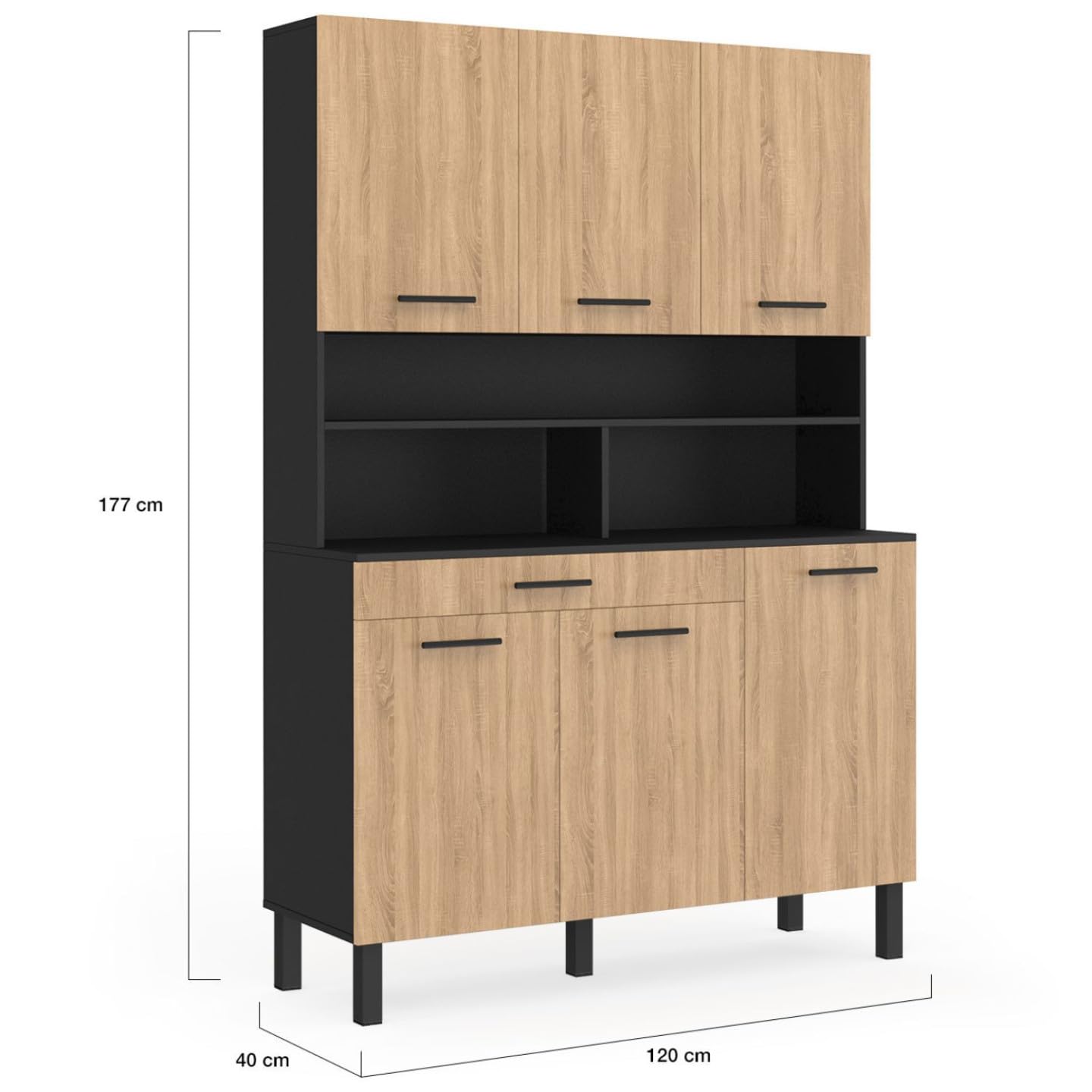 IDMarket - Buffet de Cuisine 120 cm CINA Noir et façon hêtre