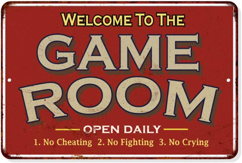 Game Room Sign Rustic Wall Décor Gameroom Signs Home Vintage Decorations Games Arcade Retro Video Gamer Art Accessories Gaming Billiards Cards Tin Plaque Gift 12 x 18 Matte Finish Metal 112180068018
