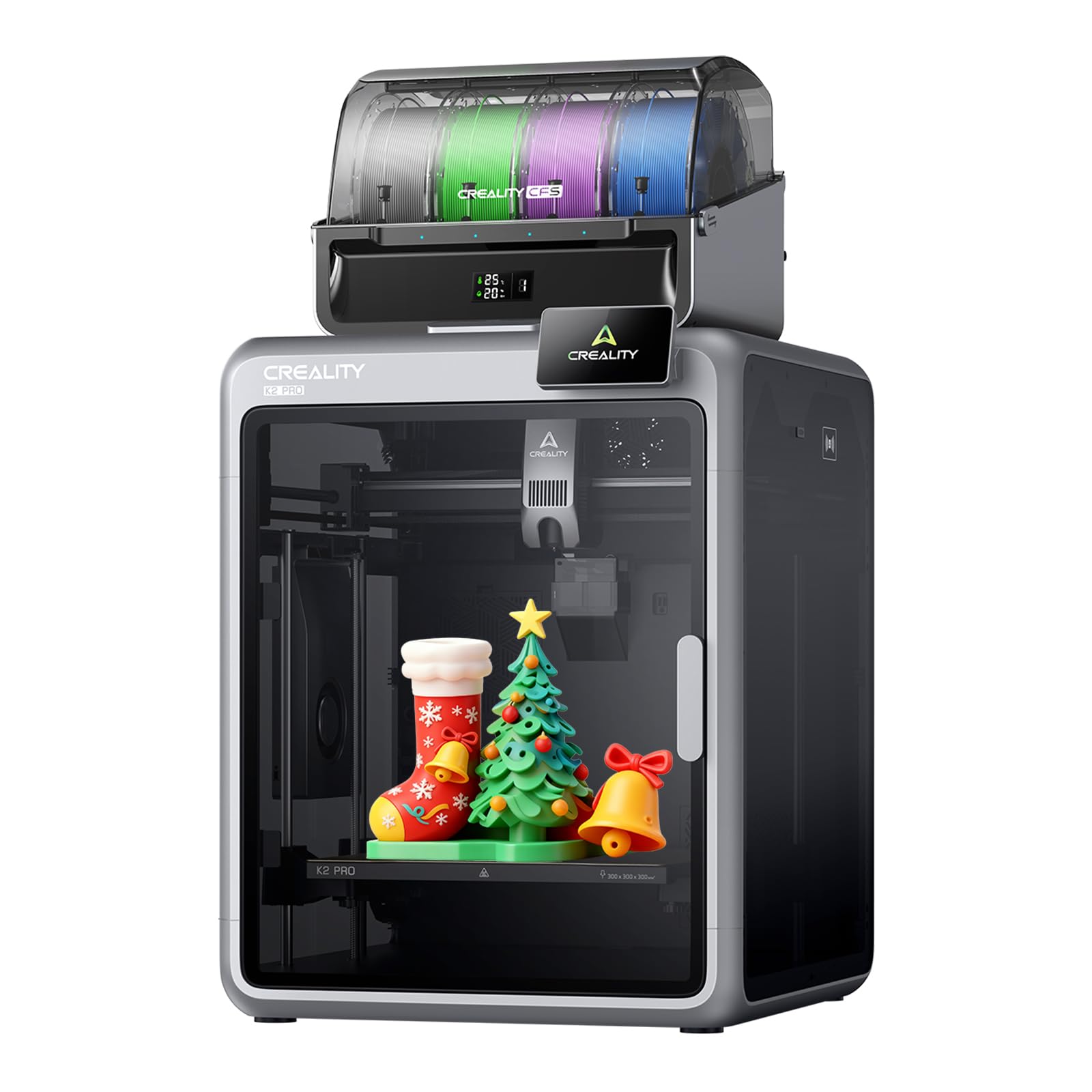 Creality K2 Pro Combo Stampante 3D con sistema di filamento CFS, stampa multicolore, livellamento automatico, ampio volume di stampa 300 × 300 × 300 mm, camera riscaldata attivamente, 600 mm/s