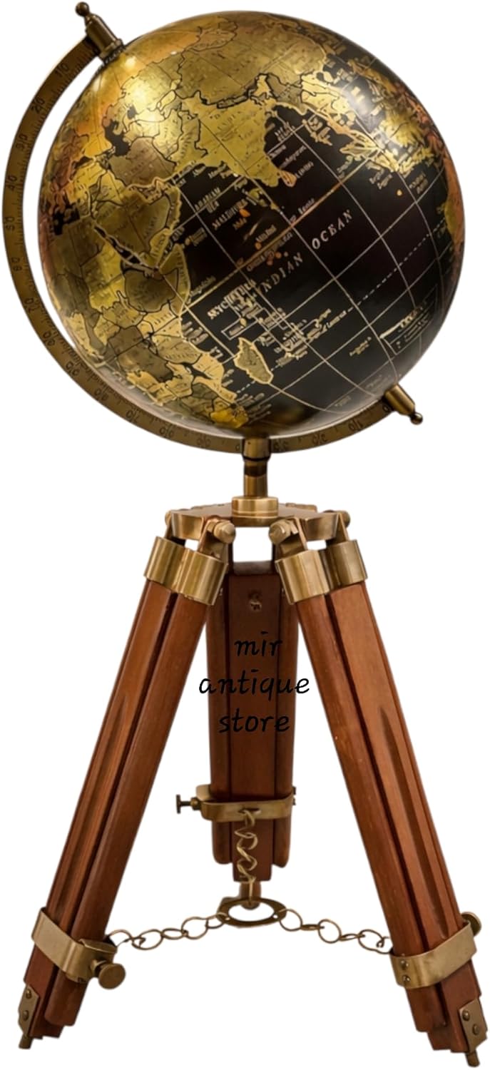 Nautical Brass Globe Antique Style World Map Tabletop Vintage Explorer Gift Decor Antique Brass Nautical Home Decor & Collectible Displa Size of Globe 8in Antique Finish Home Office Decor