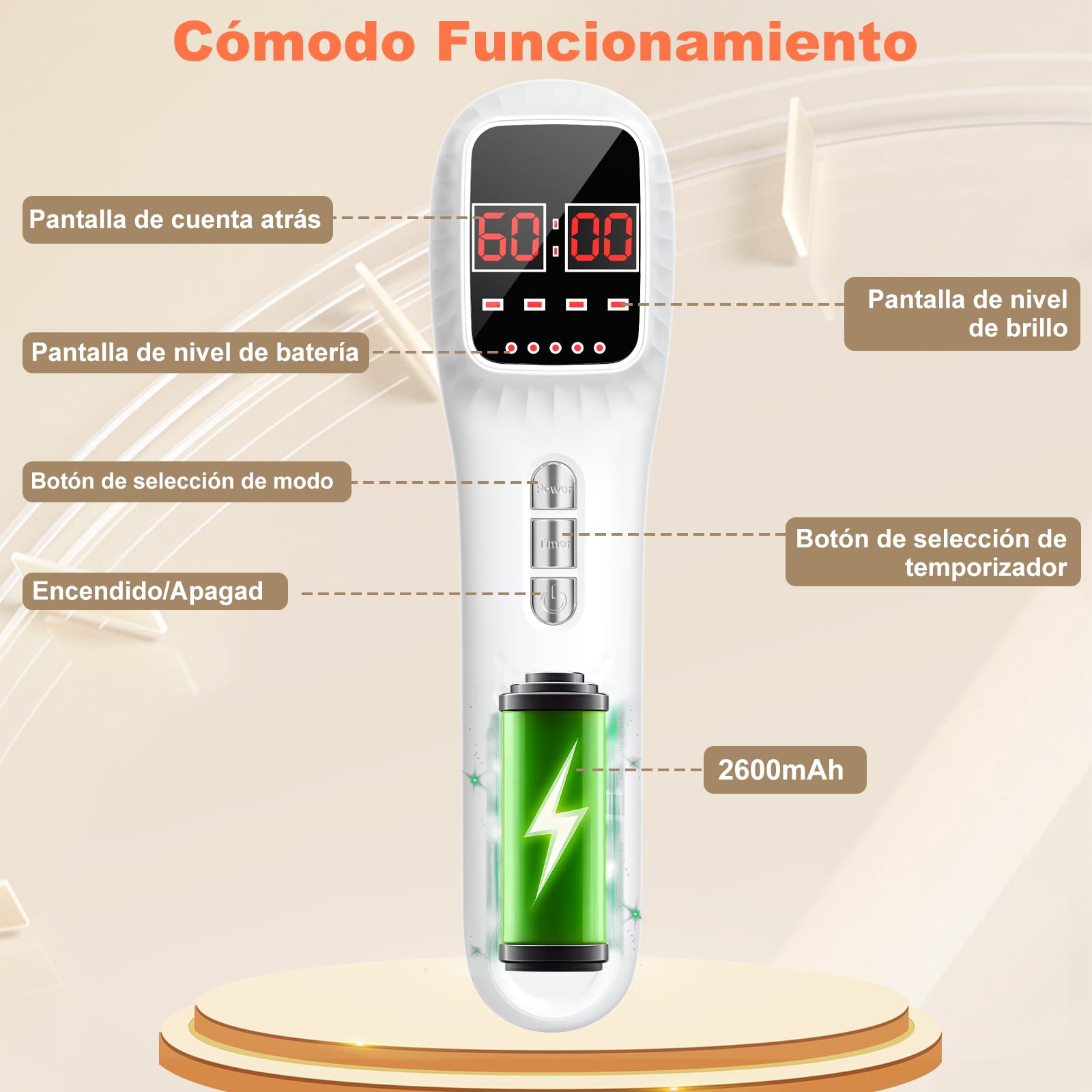 Dispositivo portátil con luz roja y soporte, 16×650 + 3×808 Cuatro modos de funcionamiento y función de temporizador con 12 niveles El dispositivo con luz roja una pantalla LED y gafas protectoras