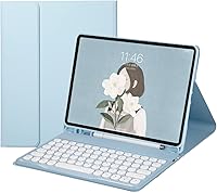 Vista 15 de HENGHUI Funda con Teclado para Galaxy Tab S6 Lite 10.4 pulgadas Funda con Teclado de Teclas Redondas Bonitas de Colores Teclado Inalámbrico Negro