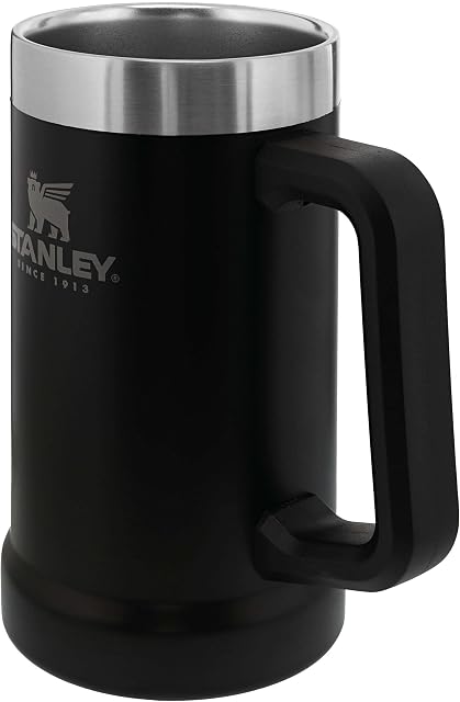 Stanley Adventure Vacuum Beer Stein 0.7L Matte Black  Travel Mug Keeps Beer Cold for 7 Hours - Stainless Steel Beer Stein with Handle - Vintage Beer Stein - Dishwasher Safe