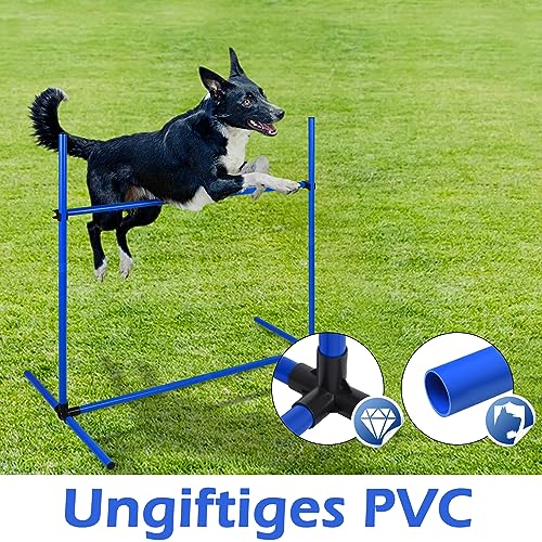 FIVMEN 4X Agility Set Hunde Slalomstangen Hund Training Set Höhenverstellbar Kunststoff Hürdenset Hobby Horse Hindernisse mit Transporttasche für Hundetraining Hundesport, Blau