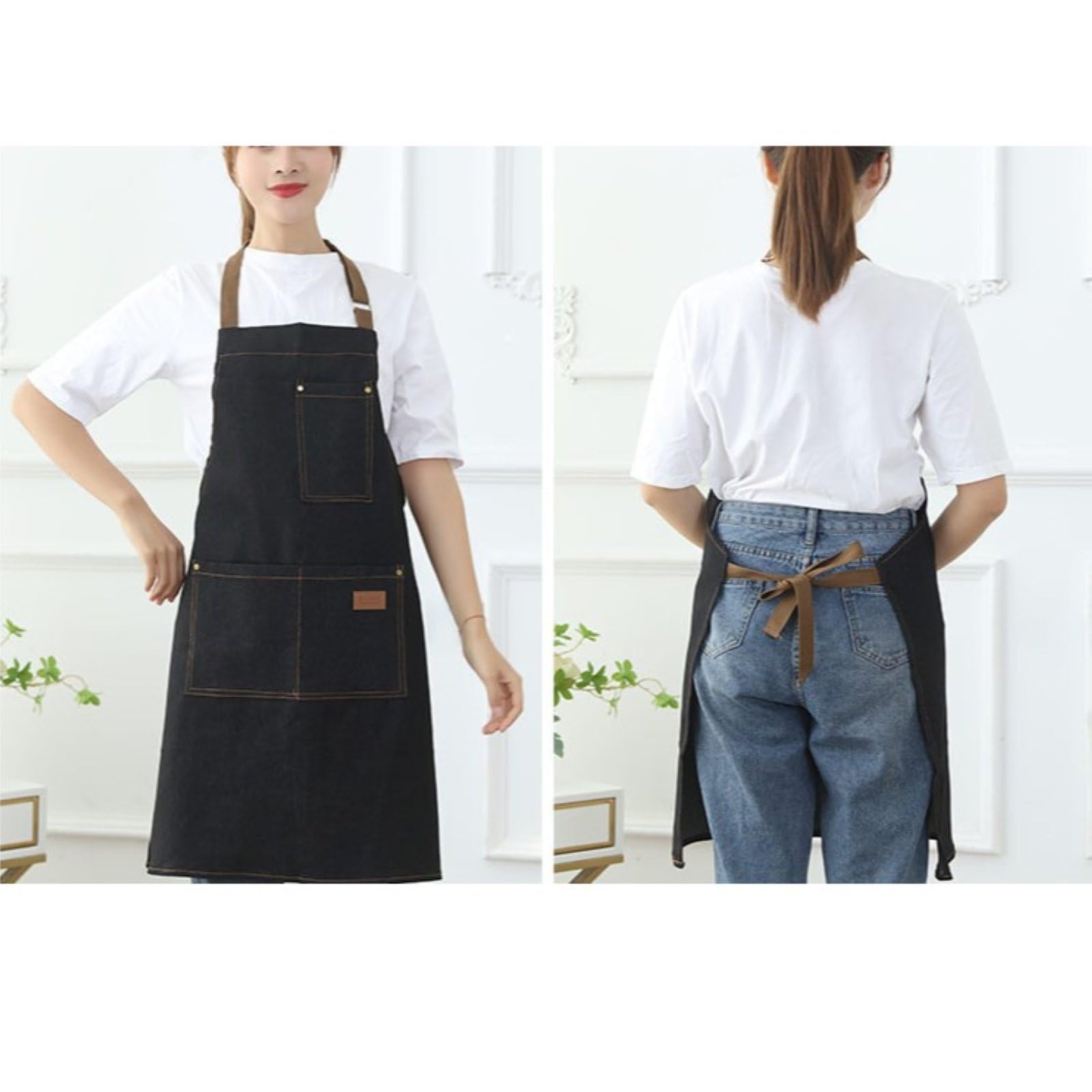 Fartuch Bez Rękawów W Stylu Vintage Dla Unisex, Odporny Na Zużycie Fartuch Roboczy, Regulowany Z Tyłu Fartuch Kuchenny Z 3 Kieszeniami