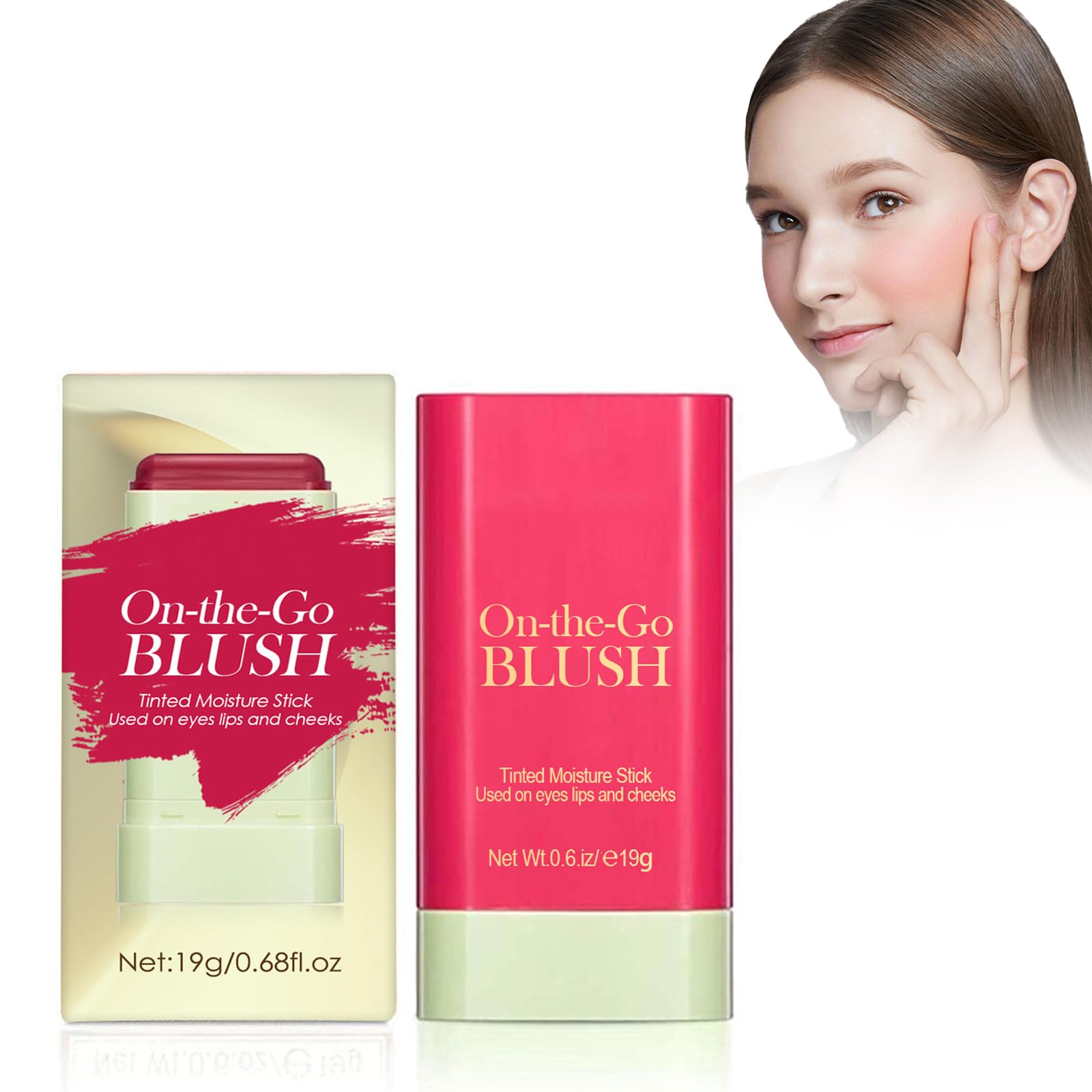 Colorete Iluminador, Polvos Compactos De Maquillaje 3 En 1 Colorete Mate Paleta Facial Difuminable, Maquillaje Colorete Mejilla Crema Suave, Ligero, Transpirable, De Aspecto Natural (Rojo)